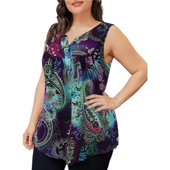 Womens Tank Tops Loose Fit Summer Shirts Pleated Flowy Sleeveless Tunic Tops - Picture 2 of 8